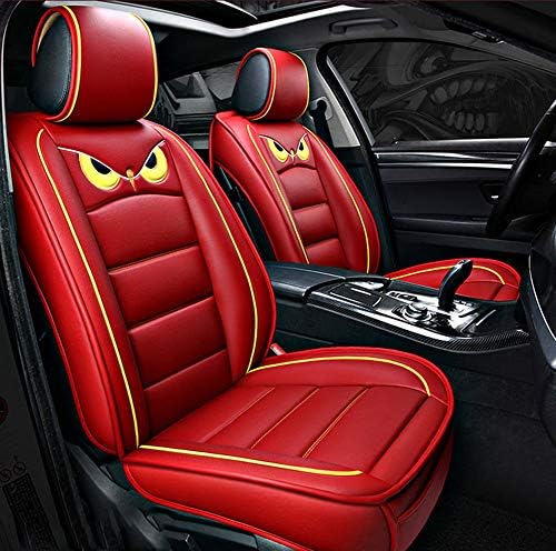 Cartoon FULL SET Universal Fit 5 Seats Car Surrounded Waterproof Leather Car Seat Covers Protector Adjustable Removable Auto Seat Cushions,Enchantedred