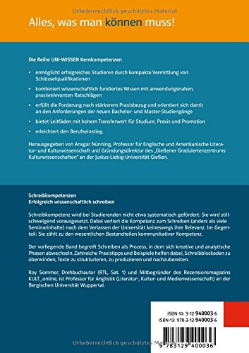 Uni Wissen Schreibkompetenzen Erfolgreich Wissenschaftlich Schreiben Sommer Roy Amazon De Bucher