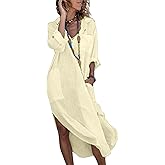 chouyatou Women's Spring Summer Cotton Linen Shirt Dress Button Down Casual Loose Maxi Shift Dress