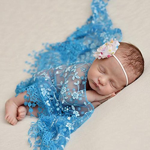 MATISSA Newborn Baby Girl/Boy Lace Tassels Wrap Swaddle Layer Baby Photography Prop (Blue)