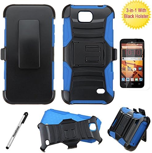 ZTE MAJESTY PRO Case / ZTE MAJESTY PRO PLUS Case, Phonelicious Xtreme Armor [Heavy Duty] Hybrid Dual Layer Kickstand Belt [Holster Clip] Combo Rugged Tuff+ Screen Protector &amp; Stylus (BLUE XC)
