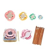 4 Round & 1 Square Knitting Looms Set Craft Kit Tool with 12 Wooden Hook Needles 1 Heart & 4 Round Pompom Makers