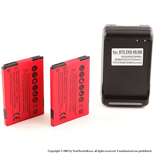 YN4L® 2x 1800mAh battery for HTC EVO SPRINT 4G; EVO SHIFT 4G; Droid incredible 6300; HTC TOUCH PRO2 T7373 + Dock Charger