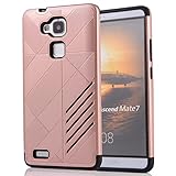 Huawei Mate 7 Case, Ranyi [Stripe Armor Series] [Shock Absorbing] Luxury Striped Design Hard Cover + inner Soft Rubber 2 in 1 Rugged full body Protective Case for Huawei Ascend Mate 7 (rose gold)