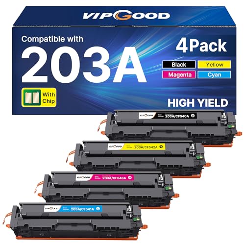 VIPGOOD 203A Toner Cartridges Compatible with HP 203A CF540A 203X Toner for LaserJet Pro MFP M281fdw M281fdn M280nw M254dw M254nw CF540A CF541A CF542A CF543A (Black Cyan Yellow Magenta, Pack of 4)