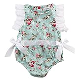 Kids Baby Girl Clothes Lace Floral Cotton Romper Bodysuit Jumpsuit Outfits (18-24 Months, Blue Floral)