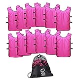 SportsRepublik Pinnies Scrimmage Vests for Kids, Youth and Adults (12-Pack) - Soccer Pennies Pink