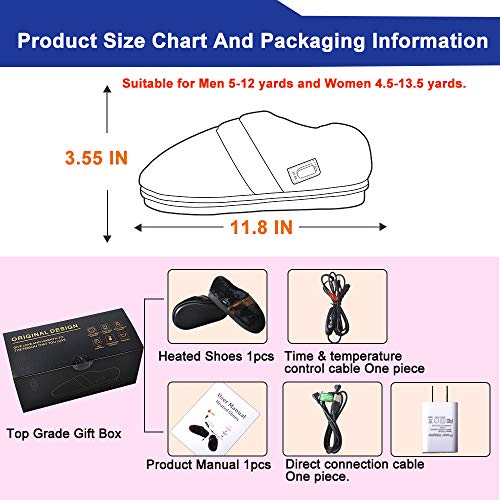 Heated Cold Weather Winter Warm Shoes,BIAL Heating Pad Indoor House Slipper Shoes,Time and Temperature Control USB Electric Heated Up Comfortable Plush Memory Foam Slippers to Keep Feet Warm