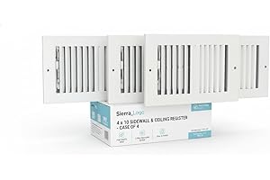 Sierra Grates 4" x 10" White Sidewall & Ceiling Register 2 Way – Steel Air Vent Cover, HVAC Supply Grille for Wall or Ceiling