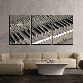 3 Piece Canvas Wall Art - Old Dirty Piano with Dirt Everywhere. - Modern Home Art Stretched and Framed Ready to Hang - 16"x24"x3 Panels