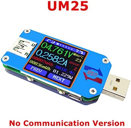 UM25C/UM25 Bluetooth Battery Power Charger Voltmeter Ammeter Multimeter Tester, 1.44 Inch Color LCD Display USB 2.0 Type- C Cable Resistance Load Impedance Meter (UM25)