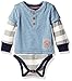 Burt's Bees Baby Baby Boys' Organic Rugby Stripe Henley Tee Bodysuit, Twilight Heather, 18 Months