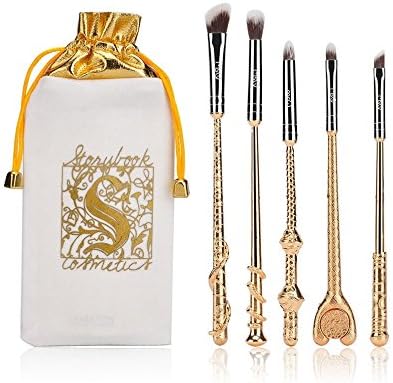 Pro 5PCS Harry Potter Fans Authentic Wizard Wand Makeup Brushes Set Kit + Bag - Gold