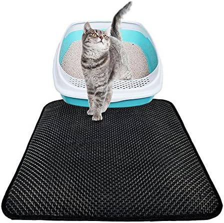 CIDEROS Cat Litter Mat Waterproof Urine Repellent Layer Grumpy Kitty Box Trapper Honeycomb Design Floor Carpet Protection Easy Clean, Black Large (55" X 70")