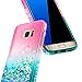 Galaxy S7 Edge Case, NageBee Glitter Liquid Bling Floating Quicksand Waterfall Sparkle Diamond Women Kids Girls Cute Case w/[Full Cover Soft Screen Protector] for Samsung Galaxy S7 Edge -Pink/Aqua