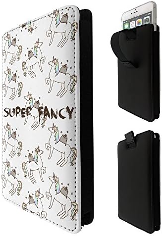 001775 - Super Fancy Unicorn With Cat Kitten On His Back Alcatel idol 3 Pixi 3 Pixi 4 4" Nokia 216 550,wiko sunny 2 sunset 2 Quality Tpu Leather Pull Tab Pouch Case Sleeve Cover