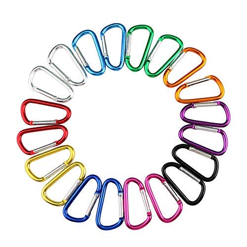 QitinDasen 20 Pieces 5 cm Multifunction Aluminum Carabiner Keychain Clip, D-Shaped Mini Carabiner Keychain Snap Hook (Not for Climbing)