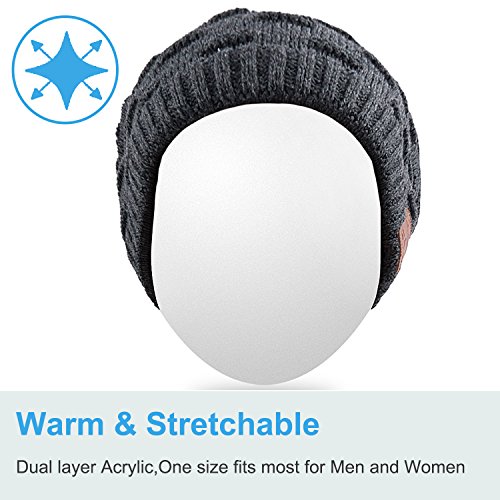 Rotibox 2IN1 Washable Winter Mens Womens Trendy Bluetooth Beanie Hat Scarf Wireless Stereo Headphones Mic Hands Free Rechargeable Battery Compatible with Cell Phones,iPhone,Android,Laptops - Black - Thumbnail 4