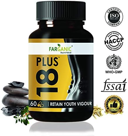 18 Plus by Farganic Pure Herbal Capsules with SHILAJIT, ASHWAGANDHA, White and Black MUESLI, Gokhru, Koch Beej and Jayfal Extract for Strength, Stamina and to Increase Power Both for Men and Women (60 Capsules)