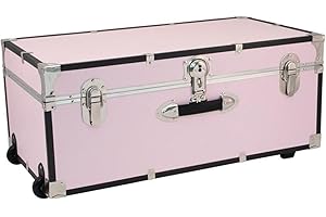 HomeStock Rustic Romance Heavy Duty 30" Under Bed College Storage Trunk with Lock, Latch Closure Type, 15.75" D x 30" W x 12.25" H, Ideal Camp Dorm Room Trunk Footlocker Pink Blush