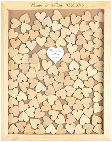 TJ Art Personalized Rustic Drop Top Wooden Wedding Guest Book Frame 130 Pcs Wood Hearts (30x38.5x2.5 cm.)