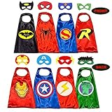 Superhero Capes for Kids, 8 Heroes Reversible Satin Capes and Masks for Dress Up Costumes (4 Cape, 8 Mask)