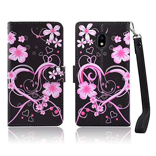 6goodeals for 5.5" Galaxy J7 2018, for Samsung Galaxy J7 Aero/J7 Star/J7 Top/J7 Crown/J7 Aura/J7 Refine/J7 Eon Phone Case Wallet Grip Kickstand Pouch Pocket Purse Screen Flip Cover (Heart Pink)