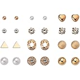 Gold Stud Earrings for Women Trendy Small Earring Set Multipack Pearl Earrings for Her Hypoallergenic Cubic Zirconia Earrings Pierced CZ Ear Studs for Woman Cute Ball Earrings for Women Studs 12Pcs