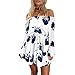 Mandystore Womens Off Shoulder Dress Floral Printed Long Sleeve Beach Dress with Belt (XL, Blue)