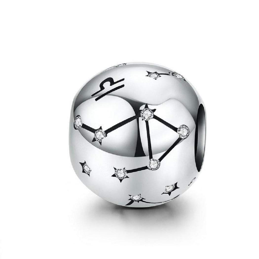 FeatherWish Libra Zodiac Star Sign Horoscope Charm 925 Sterling Silver Constellation Birthday Birth Month Bead Fits And Compatible With Pandora Bracelets Gift For Sister Mum Daughter Family (Libra)