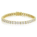 Cubic Zirconia Tennis Bracelet Round Cut 4mm 14K Gold Plated Brass 8 inch Hypoallergenic for Women