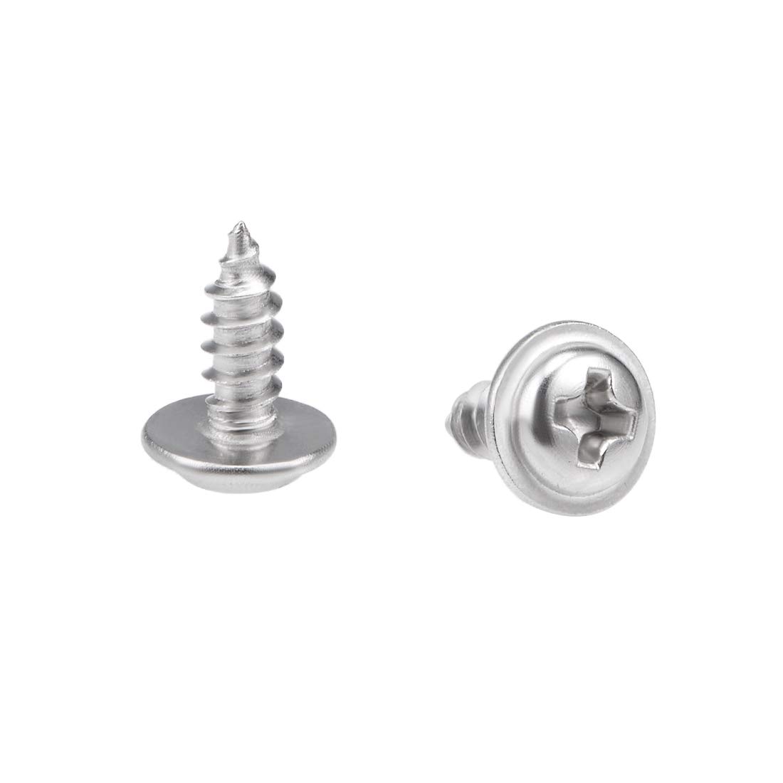 sourcing map 3x8mm Self Tapping Screws Phillips Pan Head With Washer Screw 304 Stainless Steel Fasteners Bolts 50Pcs