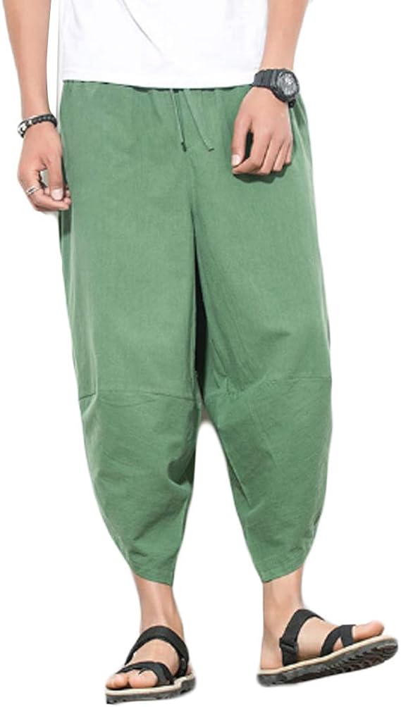 Amazon Huicai メンズハーレムカプリパンツカジュアルバギーラウンジパンツ綿とリネンの足パンツ日本の野生のズボン ロングパンツ 通販