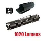 PowerTac E9 1020 Lumen LED Flashlight Side Button on Tail Cap Dual Switches with LegionArms Clip-on Kydex Holster