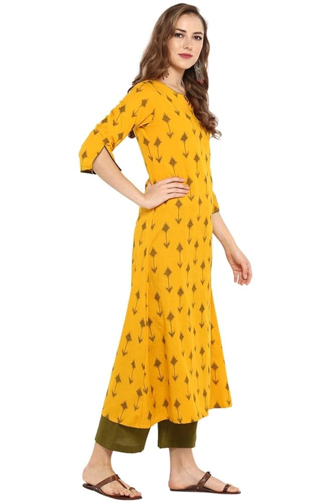 janasya women's cotton printed a-line kurta with straight pant