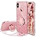 OCYCLONE Glitter Bling Diamond with Ring Stand Compatible with Compatible for iPhone Xs Max for Women Girl, Rose Gold Pink