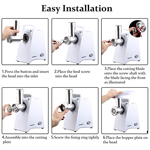 Meat Grinder Electric Stainless Steel Sausage Maker, Meat Mincer Sausage Stuffer with Grinding Plates for Home Use (White)