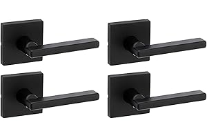 Kwikset Halifax Interior Passage Door Handle, Lever for Closet and Hallway Doors, Reversible Non-Locking Handle Lever, Matte Black, with Microban Protection, 4 Pack