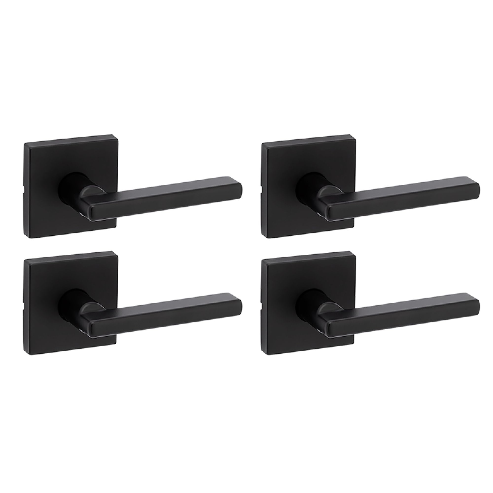 Kwikset Halifax Interior Passage Door Handle, Lever for Closet and Hallway Doors, Reversible Non-Locking Handle Lever, Matte Black, with Microban Protection, 4 Pack Image