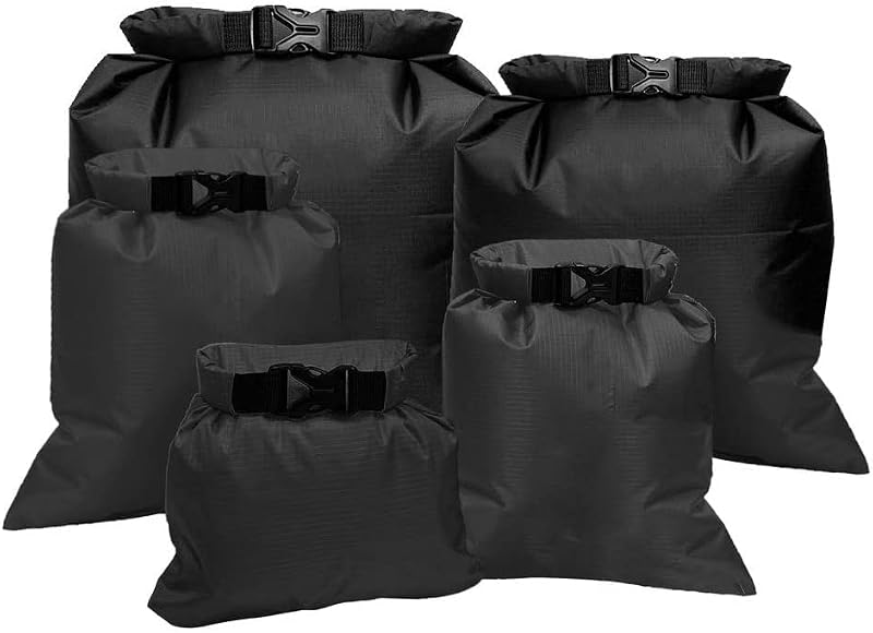Kuou 5Pcs Waterproof Dry Bags 1.5L 2.5L 3.5L 4.5L 6L Black
