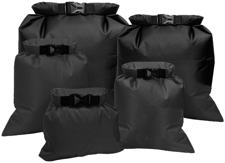 kuou 5Pcs Waterproof Dry Bags, Dry Sack Waterproof Bag Lightweight Dry Bag Snorkeling Bag Drifting Bag Black (1.5L+2.5L+3.5L+4.5L+ 6L)