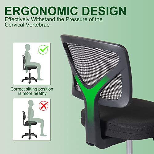 Office Chair Armless Swiveling Task Computer Mesh Desk Chair Lumbar Support Low Back with