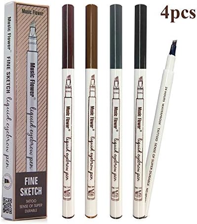 4PCS Eyebrow Tattoo Pen- Waterproof Microblading Eyebrow Pencil with a Micro-Fork Tip Applicator Creates Natural Looking Brows Effortlessly