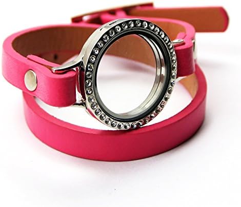 Magnetic Bracelet Crystal Locket with Floating Charms Leather Wrap Bracelet Men Women 30mm