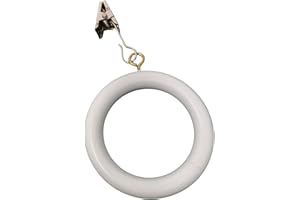 GALAXY INDIACRAFT Premium 12 Pcs Wooden Curtain Rings Hooks Clips for Home Window Drapery Rod Pole | Pure White | Inner Dia 1.7, Outer Dia 2.5 Inch | Window Hanging Sucker Hook