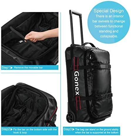 Gonex Rolling Duffle Bag with Wheels, 70L Water Repellent Wheeled Travel Duffel Luggage with Rollers 26 inch, Black 7 Gonex Rolling Duffle Bag with Wheels, 70L Water Repellent Wheeled Travel Duffel Luggage with Rollers 26 inch, Black