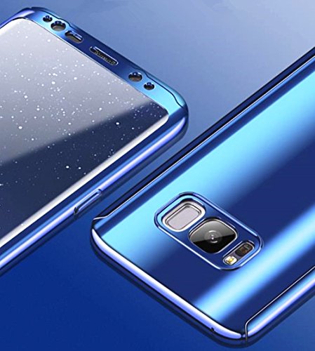 Galaxy S9 Sleek Full Body Case-Lozeguyc Plating Mirror Glass Slim Front Back Hard Case for Samsung Galaxy S9 with Tempered Glass Screen Protector 360 Degree Full Protective Shockproof--Blue