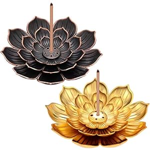 2 Pieces Lotus Holder Lotus Stick Incense Holder Cone Incense Burner with Ash Catcher for Home Office Tea House Accessories (Gold and Antique Brass)