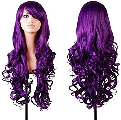 MONOTELE 32" 80cm Women Wig Long Hair Heat Resistant Spiral Curly Cosplay Wig (80cm purple)