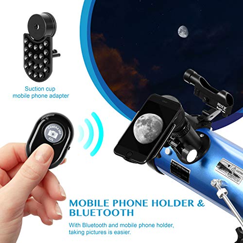 Aomekie Spiegelteleskop 76/700 Reflektor Teleskop Astronomie mit Bluetooth Handy Adapter Stativ Mondfilter und 3X Barlow – Bild 5